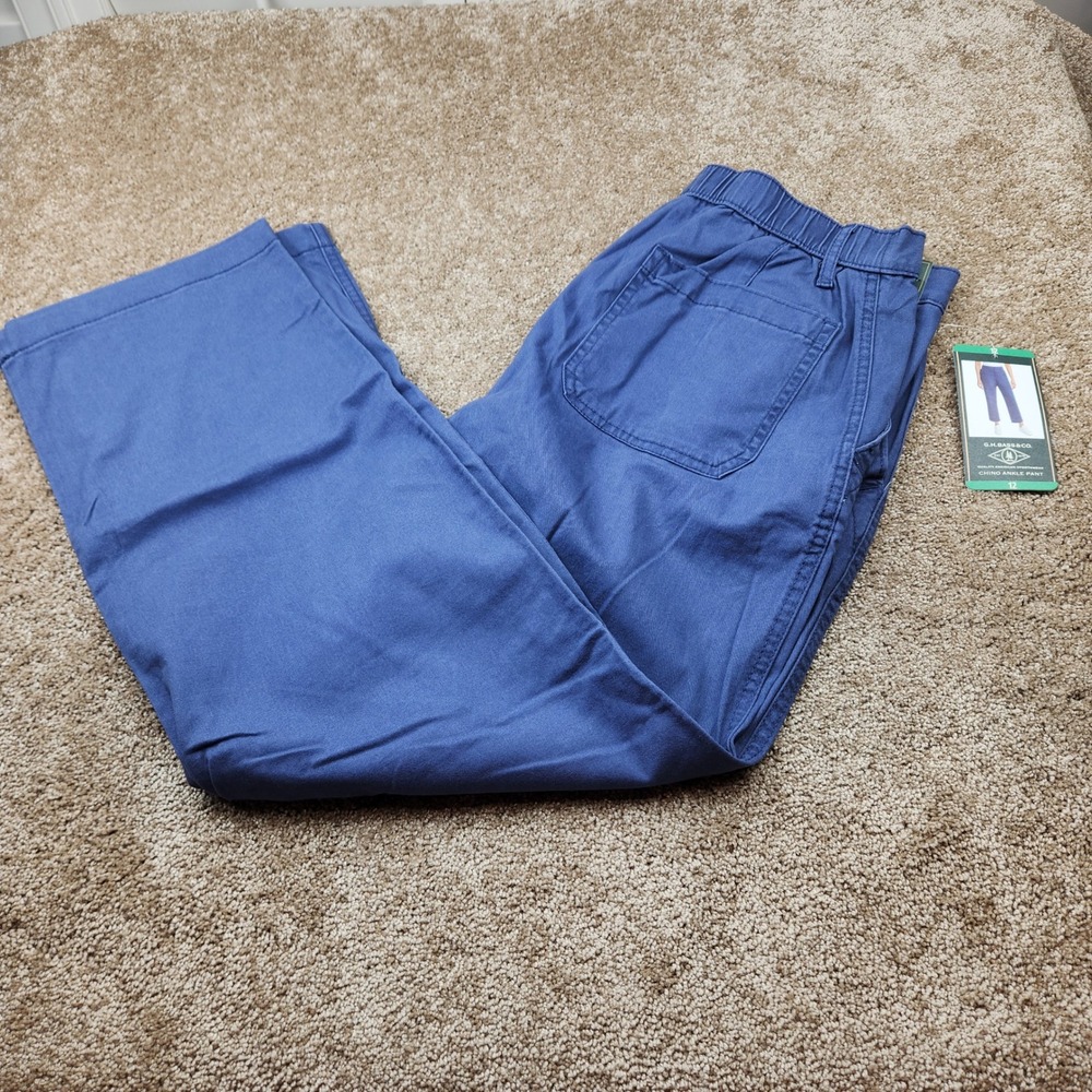 G.H. Bass & Co Womens Blue‎ Chino Ankle Pants Size 12 Elastic Back Straight Leg